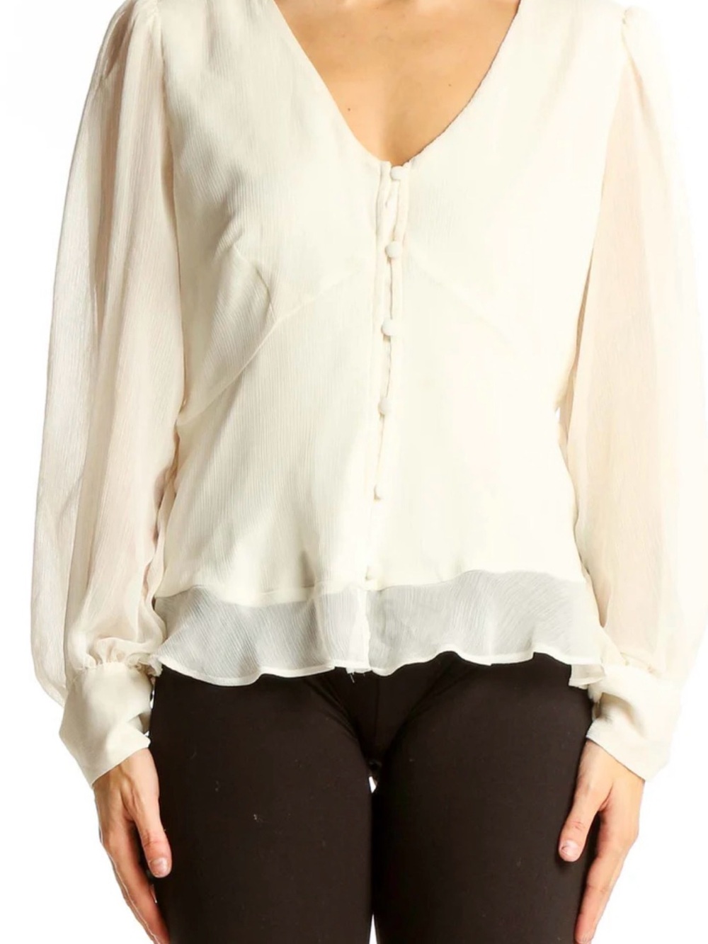 Nine West Women's Ivory Shear Lined V-Neck Long Sleeve Blouse, Size XXL, NWOT